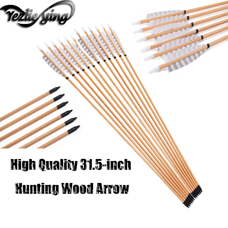 

6/12/24pcs 31.5Inch Wooden Arrow White Turkish True Feather Recurve Bow Hunting Archery