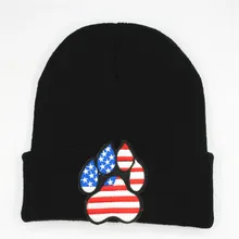 LDSLYJR хлопковая шапка с вышивкой в виде собачьих следов, утолщенная вязаная шапка, зимняя теплая шапка Skullies, шапка бини для мужчин и женщин 57