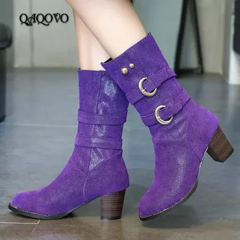 

Fashion Mid-Calf Boots Women Comfort Square High Heels Western Cowboy Boots Slip On Autumn Winter Ladies Boots Shoes 2019