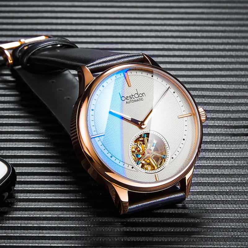 

2019 Fashion Bestdon Mens Watches Top Brand Luxury 50 Waterproof Watch Men Leather Tourbillon Automatic Mechanical Wristwatch