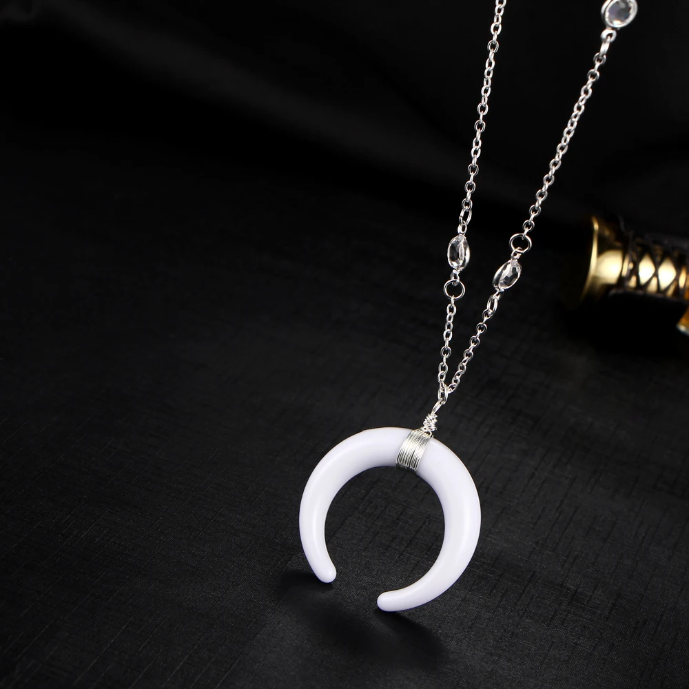 IF-ME-Fashion-White-Horn-Pendant-Necklaces-for-Women-Gift-Gold-And-Silver-Color-Long-Bead (3)