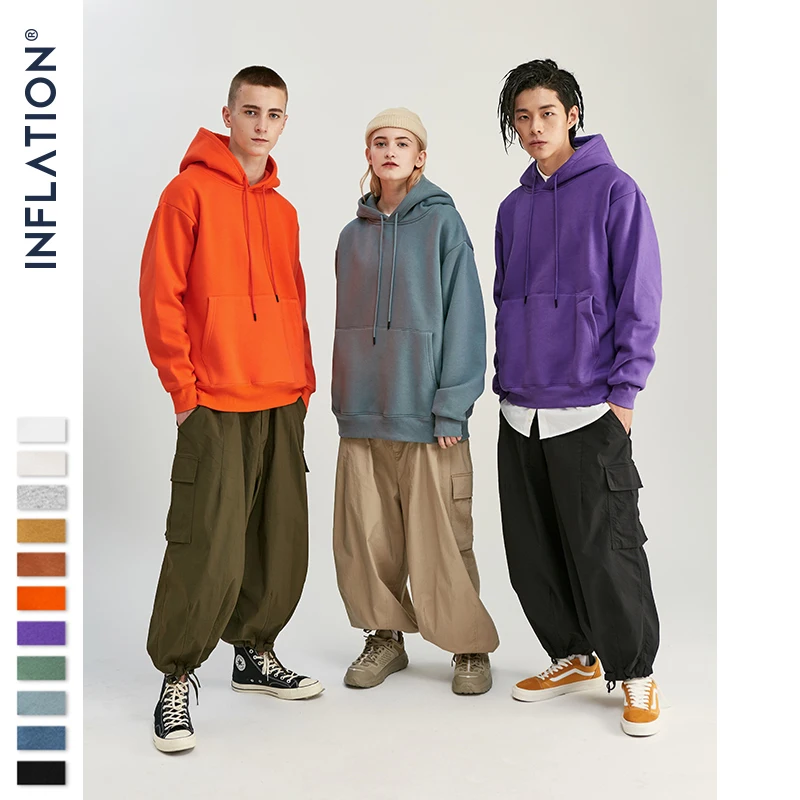 En Ligne INFLATION 2019 AW pulls à capuche pour hommes épais polaire sweats à capuche Hip Hop 11 couleurs pur sweats à capuche épais velours tissus hiver hommes Hoodies167W17