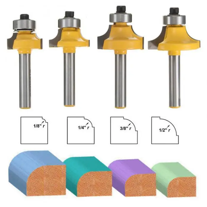 4 шт. 1/4 "хвостовик фрезерные деревообрабатывающие станки инструменты Круглый маршрутизатор Набор бит радиус резец древесины инструменты