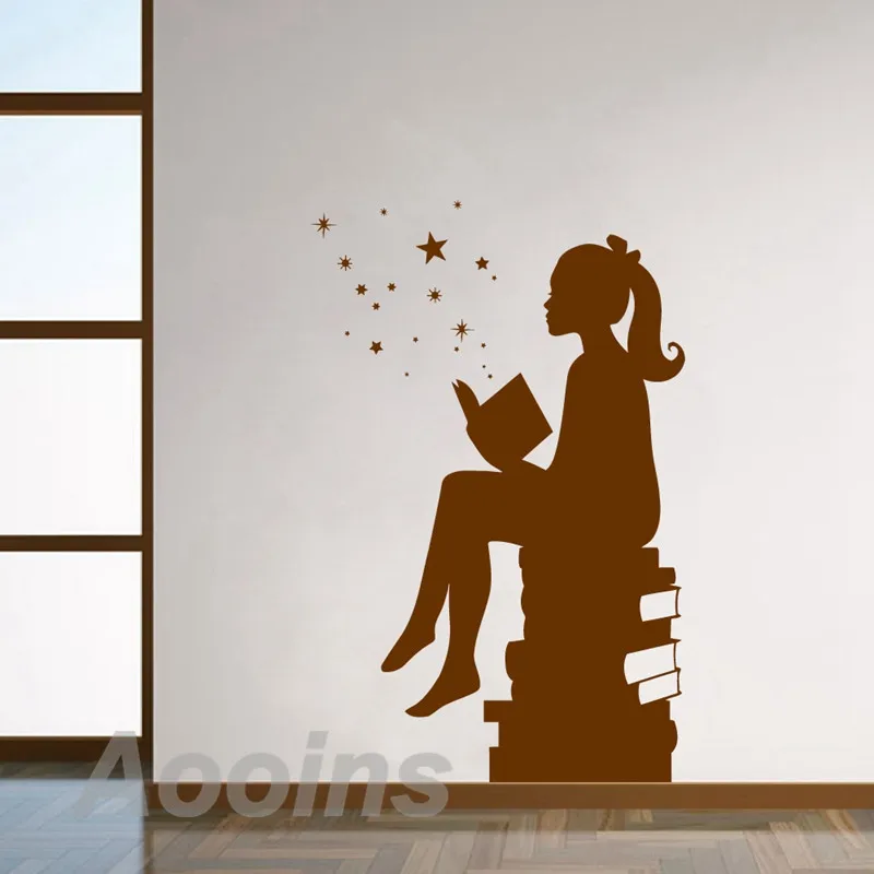 Girl Reading Books Magic Wall Art Decal Libraries Wall Decor Education Vinyl Sticker For Schools Classrooms Wall Art Decoration