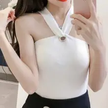 Весна-лето г. Женская одежда с перекрестной горловиной, сексуальный Трикотажный жилет на подтяжках