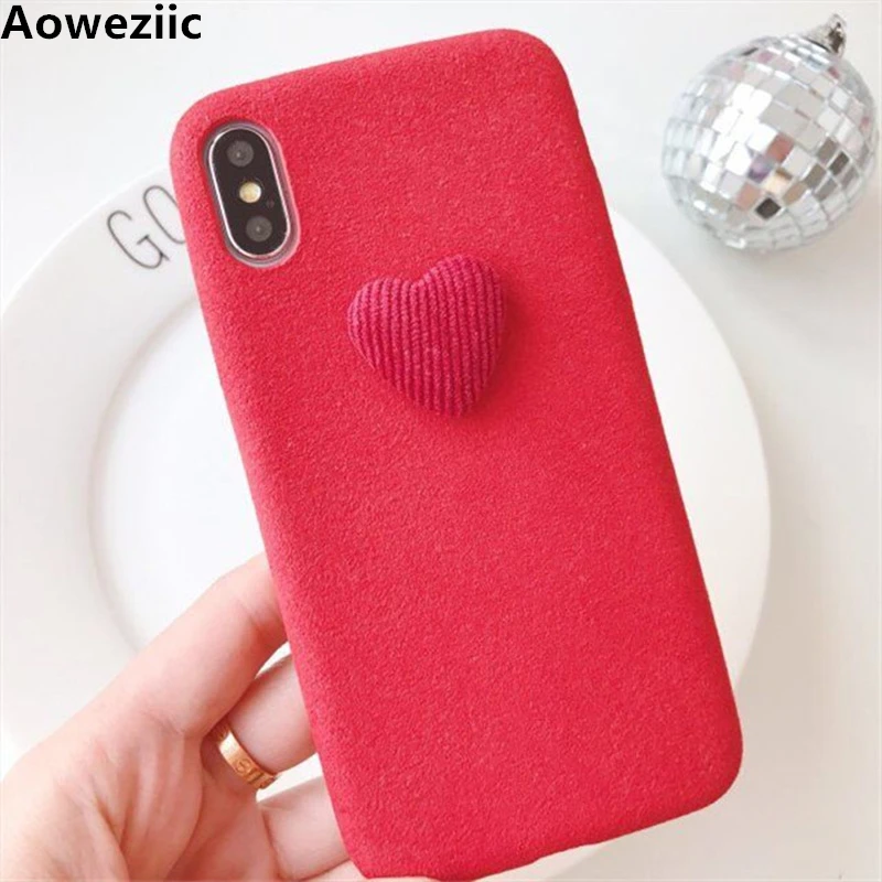 

Aoweziic Flannelette 7plus mobile phone shell red love For iPhone X XS MAX XR protection set lovely female money 6S shell 8plus