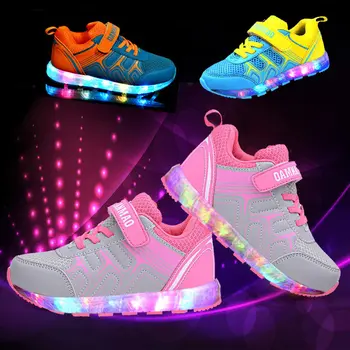 

Fashion kids shoes lights Girls Led USB Recharge Glowing Shoes Children's Boys Hook Loop Shoes Led Luminous Sneakes Size 25-37