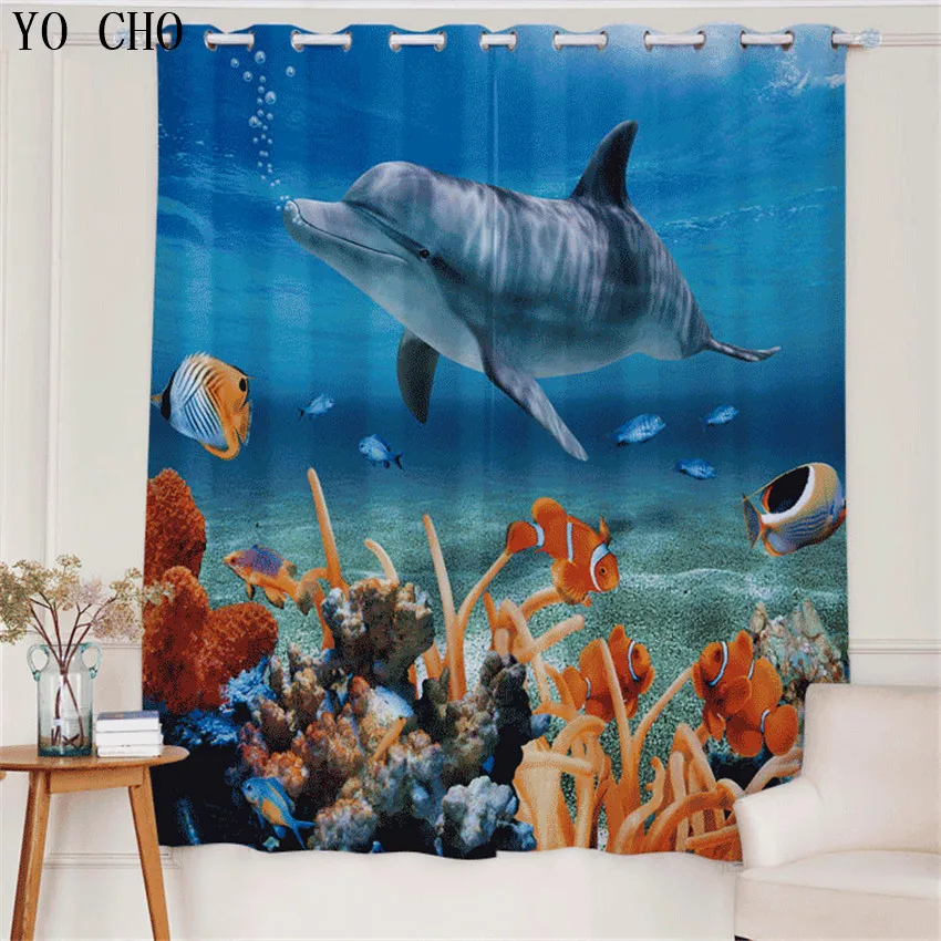 Yo Cho nuevo producto cortinas animal Dolphin Rideau voilage Goldfish Kinder gordijnen slaapkamer cortinas para niños dormitorio