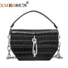 Xmessun с узором «крокодиловая кожа» из натуральной кожи, с цепочкой седельная сумка с тиснением с заклепками сумка модные женские туфли сумка H153