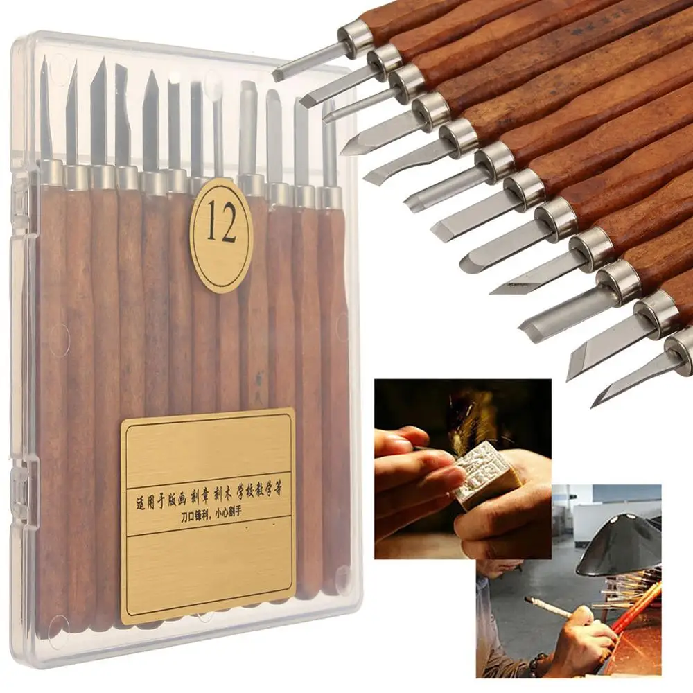 

12Pcs Manual Clay Stainless Steel Wood Cut Knife Carving Hand Chisel Tool Set Carpenter DIY Detailed Woodworking Hand Tools