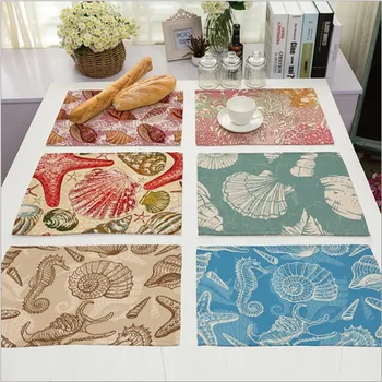 

Hot Sale Conch Placemat Cotton Linen Drawing Table Mat Dishware coasters For Dinner Accessories Starfish Cup Wine mat