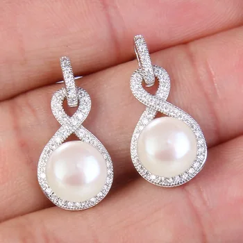 

Tuliper серьги Infinity Pearl Bridal Earrings For Women 925 Sterling Silver Zircon Wedding Party Jewelry Gift Pendidants 귀걸이