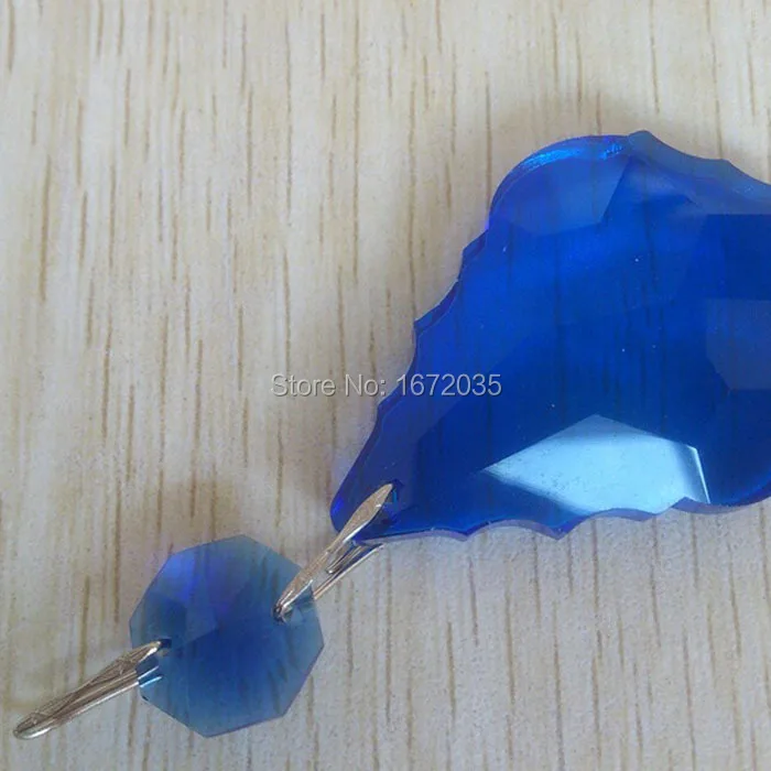 30pcs Blue Color 50mm Maple Leaf  + 14mm  Beads French Cut Pendant Baroque Leaf Crystal Prism Feng Shui Crystal Chandelier Parts