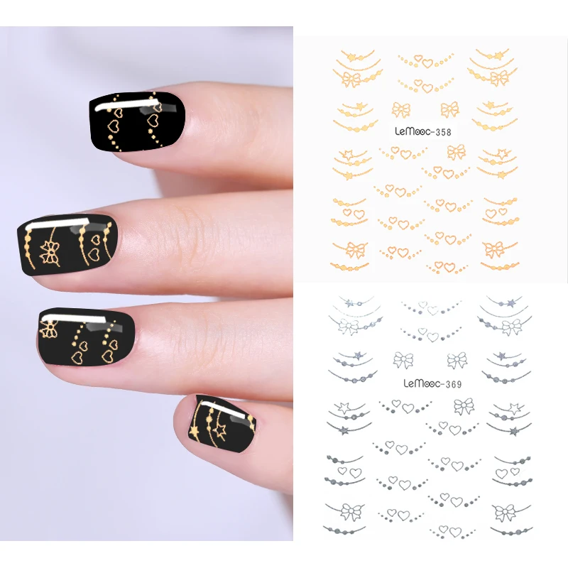 

LEMOOC 1 Sheet Gold Silver Designs Water Decal Nail Art Decoration for Manicure Watermark Nail Transfer Sticker