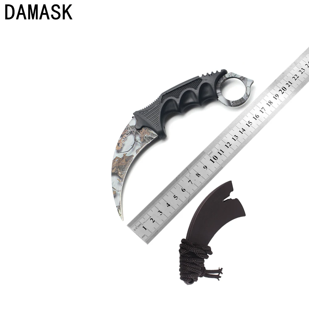 

Damask Very Sharp CSGO Counter Strike Ashy Scenery Knife Fighting Knife Cosplay Knives Practical Handle Outdoor Knife Karambit
