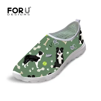 

FORUDESIGNS Border Collie Printing Women Casual Loafers Breathable Flat Shoes Woman Slip on Casual Shoes 2019 New Zapatillas