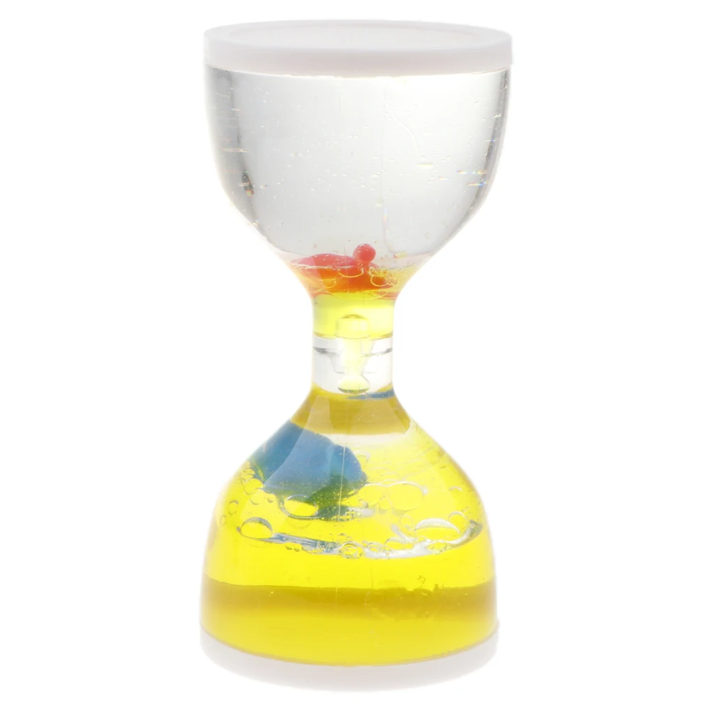 Liquid Motion Bubbler Timer Desk Sensory Toy Dolphin Animal Floating Oil Hourglass for Fidgeting Stress Relief Gifts Yellow