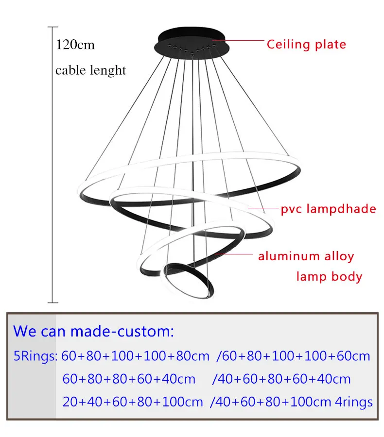 Дизайн, светодиодный светильник для гостиной, столовой, спальни, белый, черный, золотой, кофейные кольца, современный светодиодный светильник