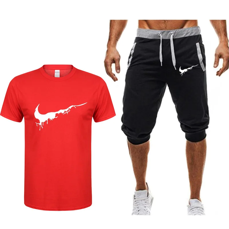 

Summer Men's Sets T Shirts+shorts men Brand clothing Two piece suit tracksuit Fashion Casual Tshirts Gyms Workout Fitness Sets