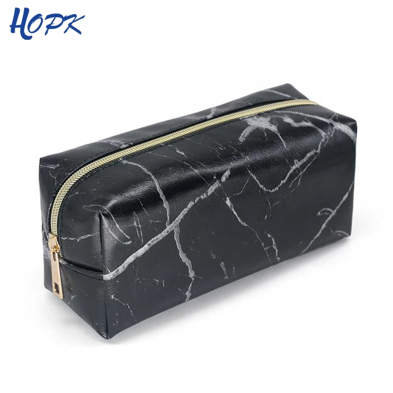  Black Marble Pencil Case for Girls Boys Pencilcase Makeup Storage Supplies Big Cosmetic Bag Leather