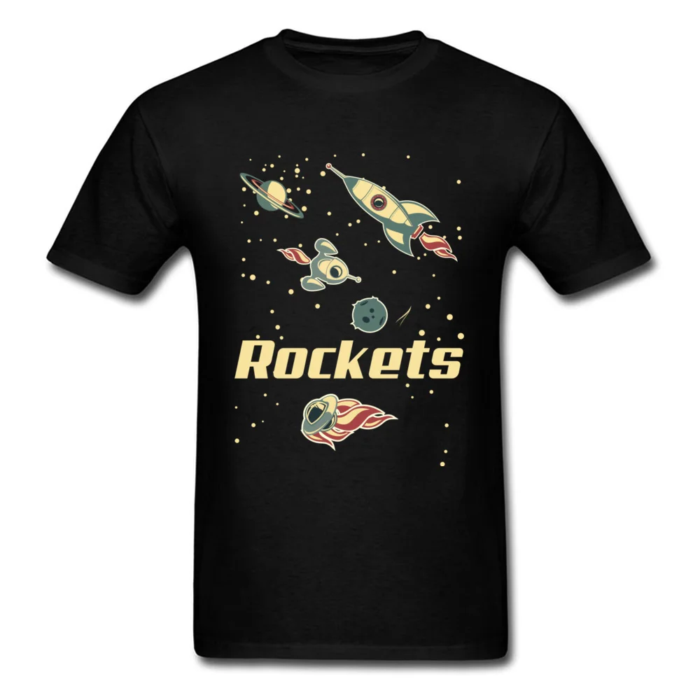 Rockets 100% Cotton Fabric T Shirt for Men Short Sleeve comfortable Tops & Tees Plain Summer Autumn O Neck Tops Shirts Custom Rockets black