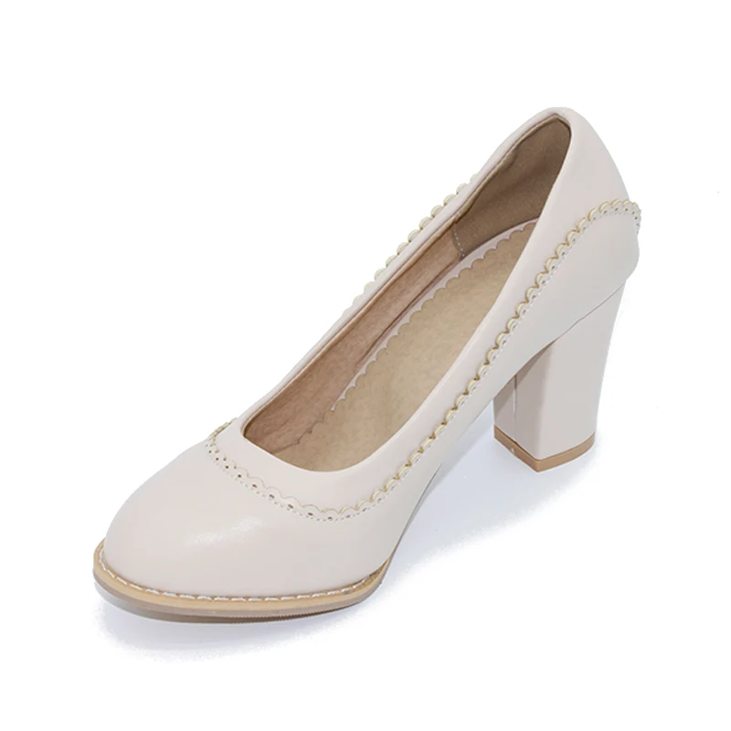 Karinluna/Большие размеры 34-43; женские туфли-лодочки Очаровательная обувь с бантом винтажные вечерние туфли на высоком массивном каблуке; женская обувь для свадьбы и выпускного - Цвет: Beige without bowtie
