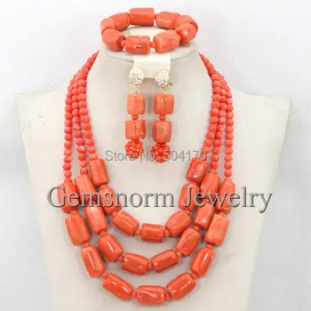

Nigerian Wedding Coral Beads Jewelry Set African Ladies Costume Jewelry Set 2017 Fashion Free Shipping CNR030
