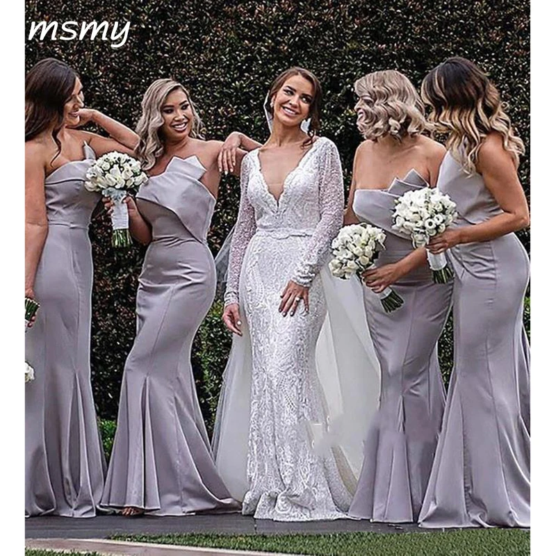 

Elegant Mermaid Strapless Bridesmaids Dresses New Arrival Western Country Garden Wedding Guest Dress Pleats Trumpet Long