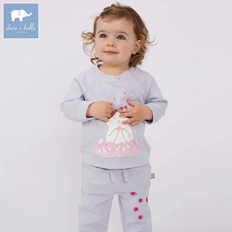 

DBJ7653 dave bella spring baby girls clothing sets kids light blue cat suit children toddler outfits high quality clothes