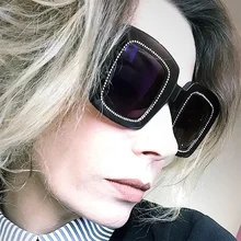 Новые негабаритные Квадратные Солнцезащитные очки женские роскошные брендовые дизайнерские оттенки со стразами большая оправа темно-черные солнцезащитные очки унисекс