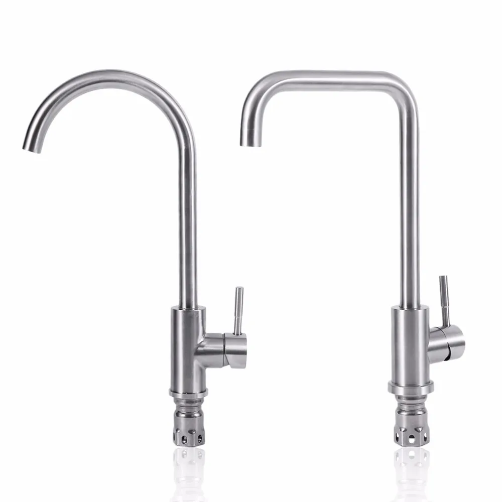 Hot and Cold water Kitchen Mixer Faucet SUS 304 Stainless Steel 360 Degree Rotation Big Bend