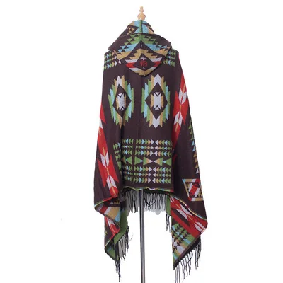 Mingjiebihuo Новая мода осень зима теплая плотная Удобная шаль плащ для женщин девочек народное праздничное пончо шарф - Цвет: dark brown