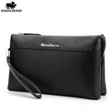 Bison Denim Echtem Leder Männlichen Kupplung Brieftasche Ipad Mini Rindlederhandtasche männer handtasche Reißverschluss Geldbörse für Münzen Passport N8014