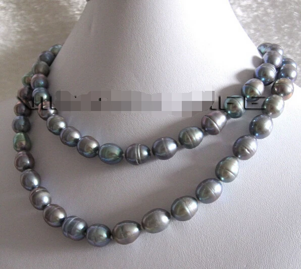 

Hot sale Free Shipping>>>>>34" 8-10mm Dark Gray Rice Freshwater Pearl Necklace Jewelry Fashion