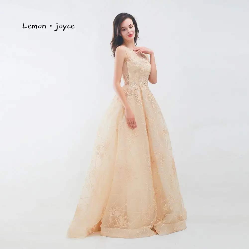 Lemon joyce длинное вечернее платье цвета шампанского 2020 новые платья с аппликацией