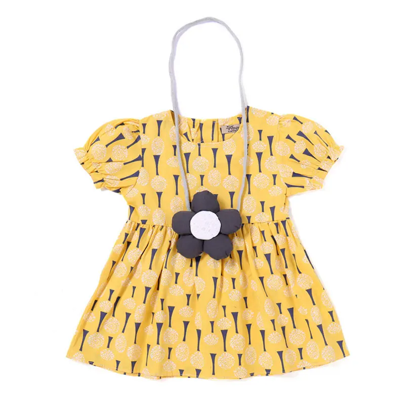 

Summer Baby Girl Dress+ Sunflower Bag Kids Toddler Yellow Short Sleeve Tree Party Princess Dresses Cute Mini One-piece vestidos