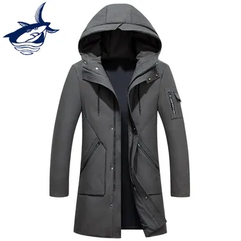 

Winter Warm Hooded Tace & Shark Men's Down Jackets Zipper Casual X-Long Duck Down Coats Thicken Outwear Snow Coat Plus Size 4XL