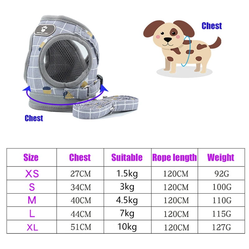 Новинка, дышащая сетчатая жилетка для собак, регулируемая шлейка и поводок для собак, набор для маленьких собак, Светоотражающий ошейник для щенка