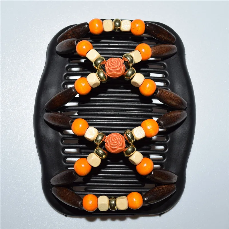 

20 PCS/LOT orange rose flower golen colour hot sale elastic beaded double twin headwear magic hair comb clips