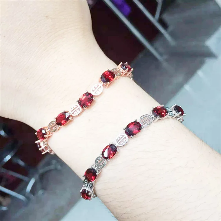 

Thai silver wholesale 925 sterling silver jewelry elegant lady bracelet red corundum bracelet