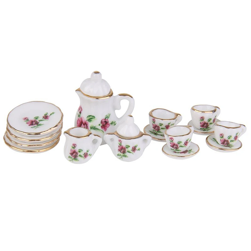 New 1 12 font b Doll b font House Miniature Porcelain Tea Set Dish Cup Plate