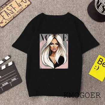 

Vogue Beauty Print Female T-shirt Black T-shirt for Women Fashion Ladies New Arrival 2019 Tumblr Tshirt Tee Shirt Aesthetic Top