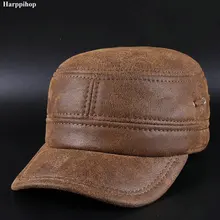 Koreanische beiläufige lederne hut peeling leder kepi ohr warme mütze erreichte cap