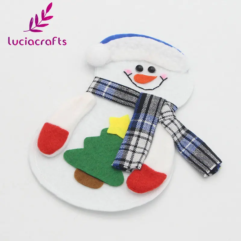 Lucia crafts 1 шт./лот 15*10 см Рождественский орнамент Снеговик сумка для посуды для стола новогодние вечерние аксессуары для домашнего декора H0357