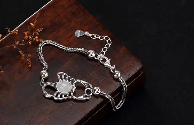 

JOOCHEER Sterling S925 925 silver Bracelet Bangle natural stone scorpion trendy 16CM