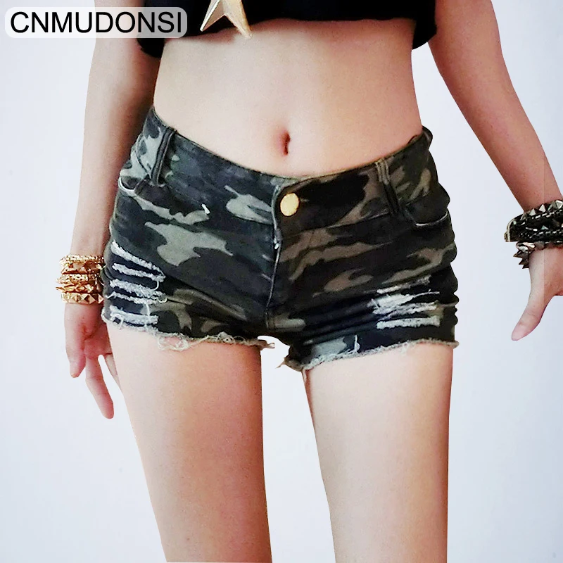 

Sexy Nightclub Pole Dance High Waist Micro Mini Shorts Camouflage Denim Thong Hotpants Summer Hotpants Booty Dance Shorts Femme