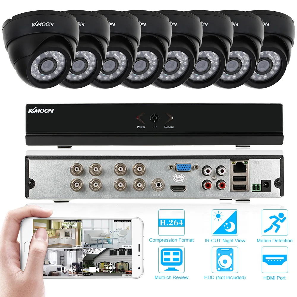 

KKmoon 8CH H.264 960H/D1 DVR CCTV System with 8pcs 800TVL IR Video Surveillance Security Camera System 8 channel DVR Kit