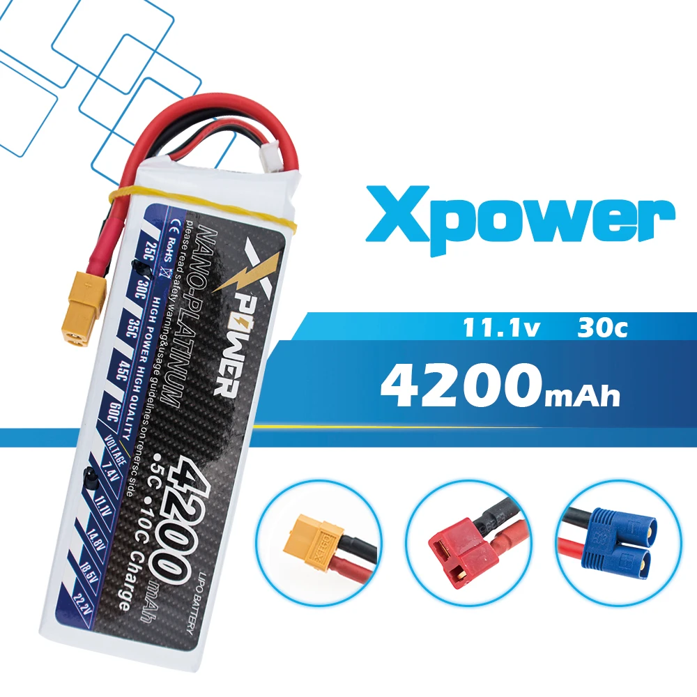 Литий-полимерный аккумулятор 11 1 В 3S 4200 мАч 30C Max 35C XT60 EC5 T вилка Xpower литиевые