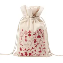 Большой Рождественский Подарочный пакет уникального дизайна, вечерние, для дома, винтажные, на шнурке, на холсте, для обеденного стола, Подарочная сумка, 6