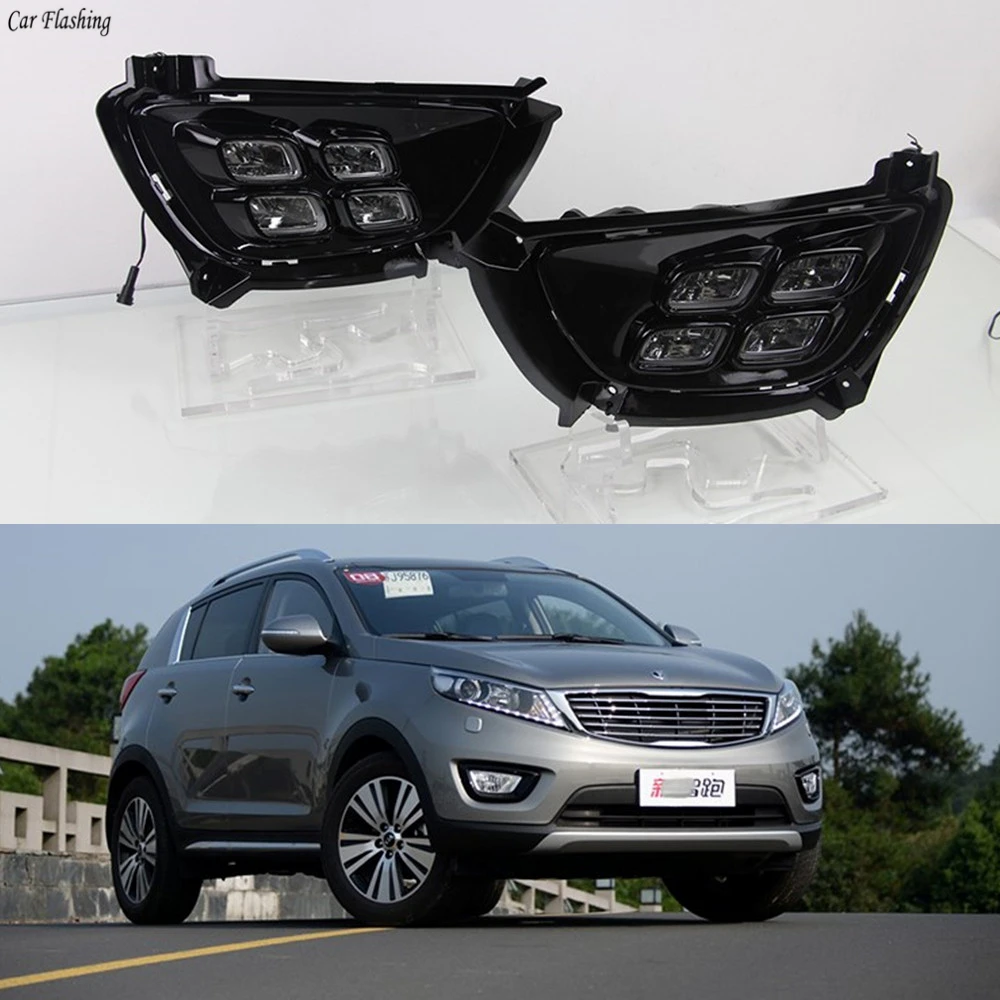 Автомобильный мигающий 1 комплект 12 В ABS светодиодный для KIA Sportage R светодиодный DRL дневные ходовые огни дневной свет с противотуманной лампой